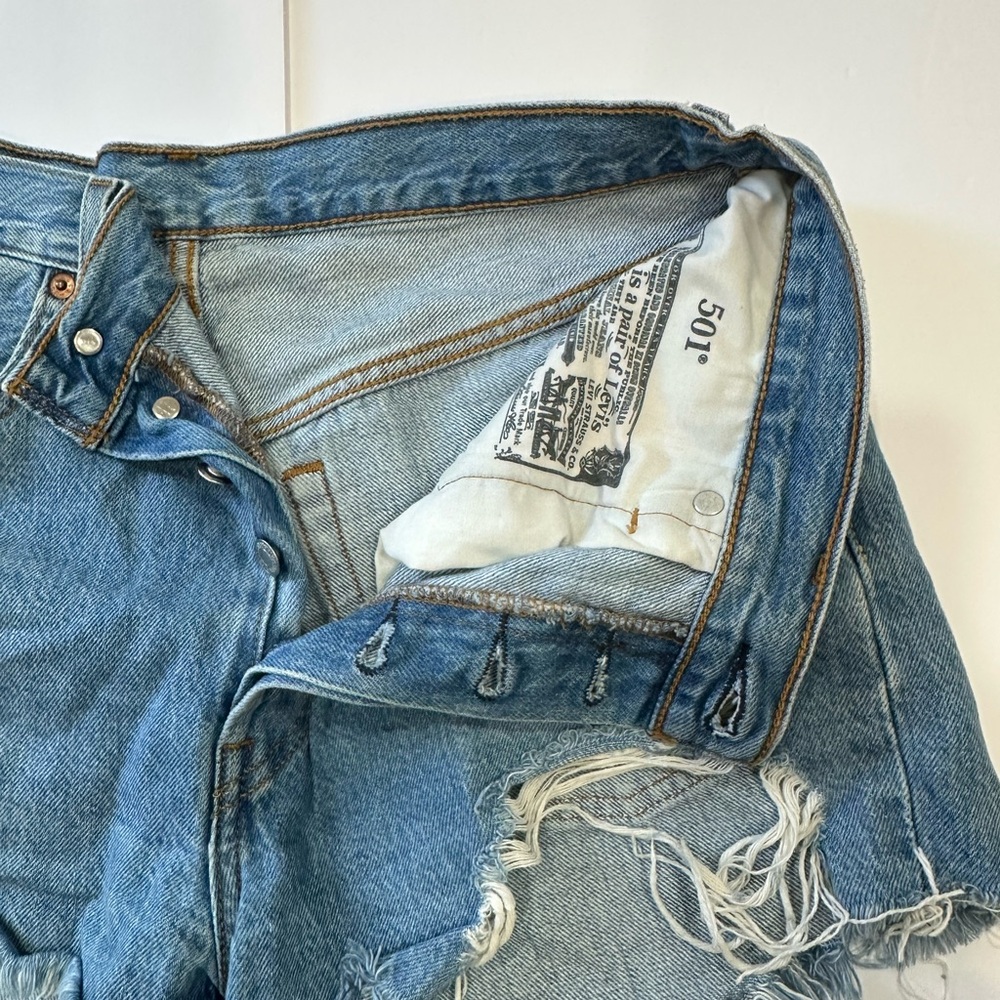 Levi's Classic 501 Blue Distressed Jean Shorts - Picture 11 of 11